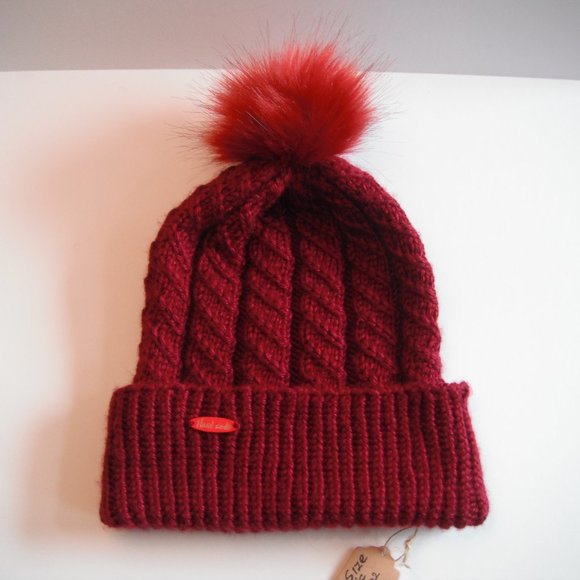 Hand Knitted Hat Toque One Size Acrylic Burgundy-002 Hand knit by me - Picture 3 of 12